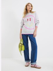River Island Grey Oversized Smiley Jumper - Image 2 of 6