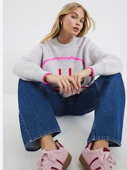 River Island Grey Oversized Smiley Jumper - Image 3 of 6