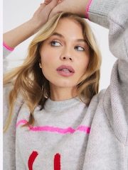 River Island Grey Oversized Smiley Jumper - Image 4 of 6