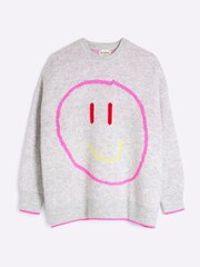 River Island Grey Oversized Smiley Jumper - Image 5 of 6