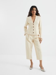 River Island Buttermilk Yellow Petite Slim Barrell Leg Trousers - Image 1 of 4
