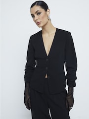River Island Black Button Front Blazer - Image 2 of 6