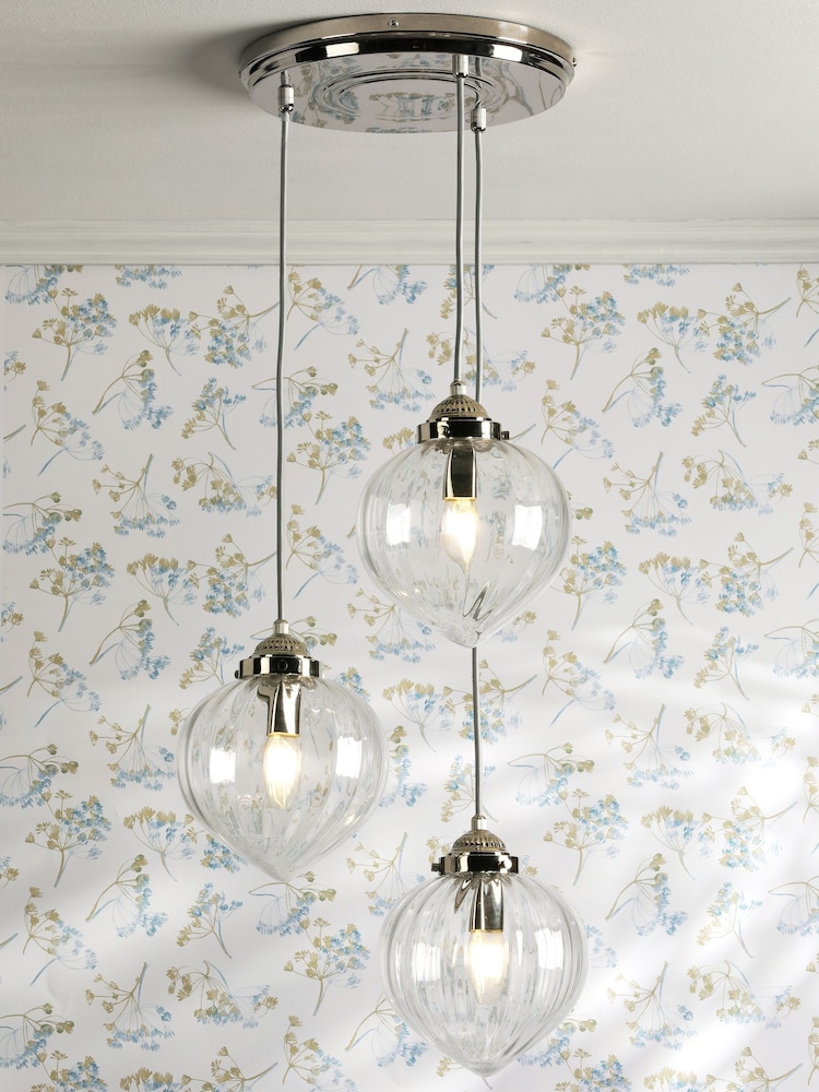Laura Ashley Polished Nickel Whitham Pendant 3 Light Ceiling Light - Image 1 of 7