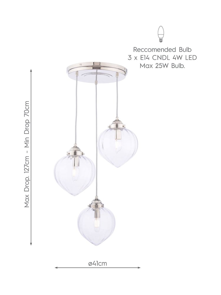 Laura Ashley Polished Nickel Whitham Pendant 3 Light Ceiling Light - Image 7 of 7 Laura Ashley Polished Nickel Whitham Pendant 3 Light Ceiling Light - Image 7 of 7