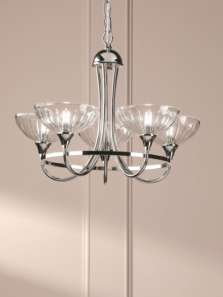Laura Ashley Polished Nickel Wellham 5 Light Pendant Light - Image 1 of 7