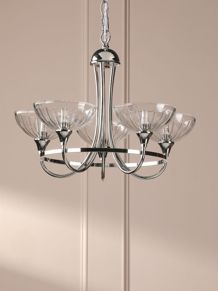 Laura Ashley Polished Nickel Wellham 5 Light Pendant Light - Image 2 of 7