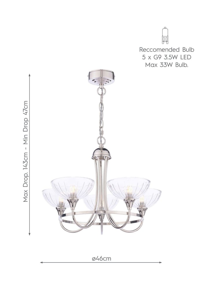Laura Ashley Polished Nickel Wellham 5 Light Pendant Light - Image 7 of 7