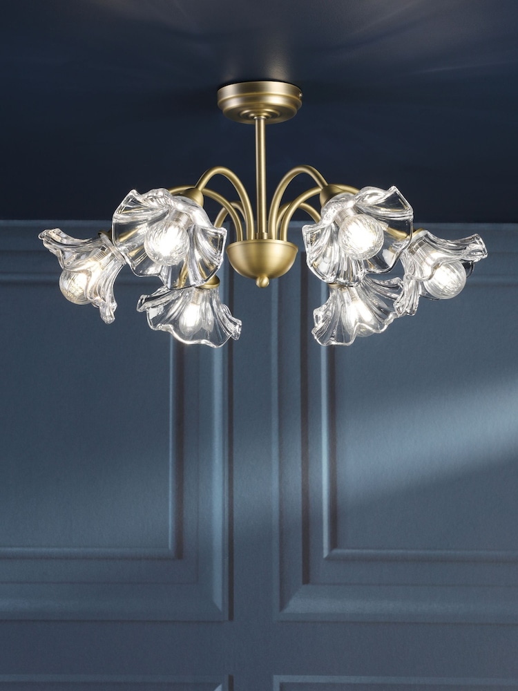 Laura Ashley Matt Antique Brass Kerswell 6 Semi Flush Ceiling Light - Image 1 of 8