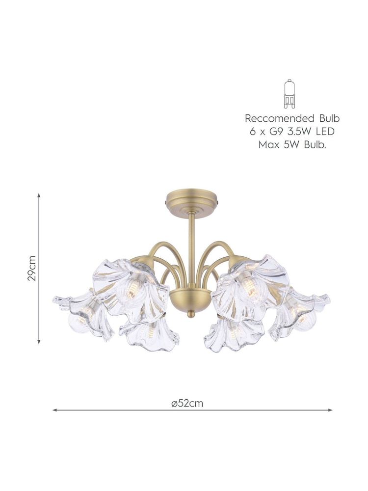 Laura Ashley Matt Antique Brass Kerswell 6 Semi Flush Ceiling Light - Image 8 of 8