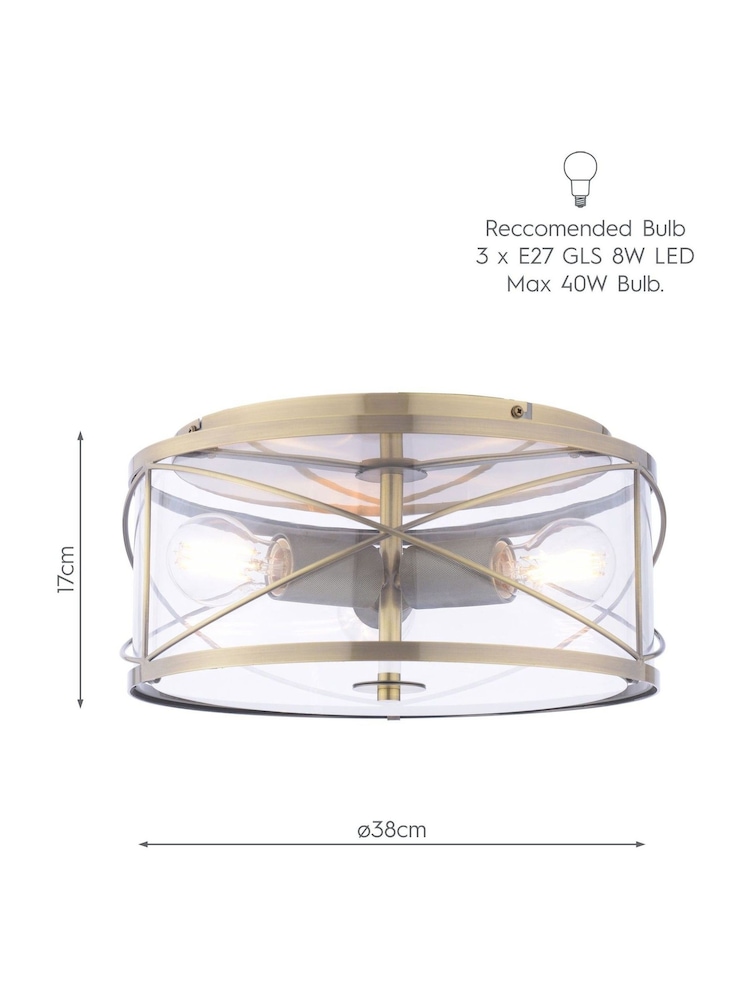 Laura Ashley Antique Brass Beckworth 3 Flush Ceiling Light - Image 7 of 7