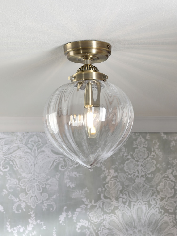 Laura Ashley Antique Brass Whitham Flush Ceiling Light - Image 1 of 7
