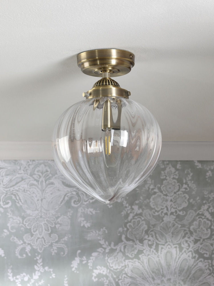 Laura Ashley Antique Brass Whitham Flush Ceiling Light - Image 2 of 7