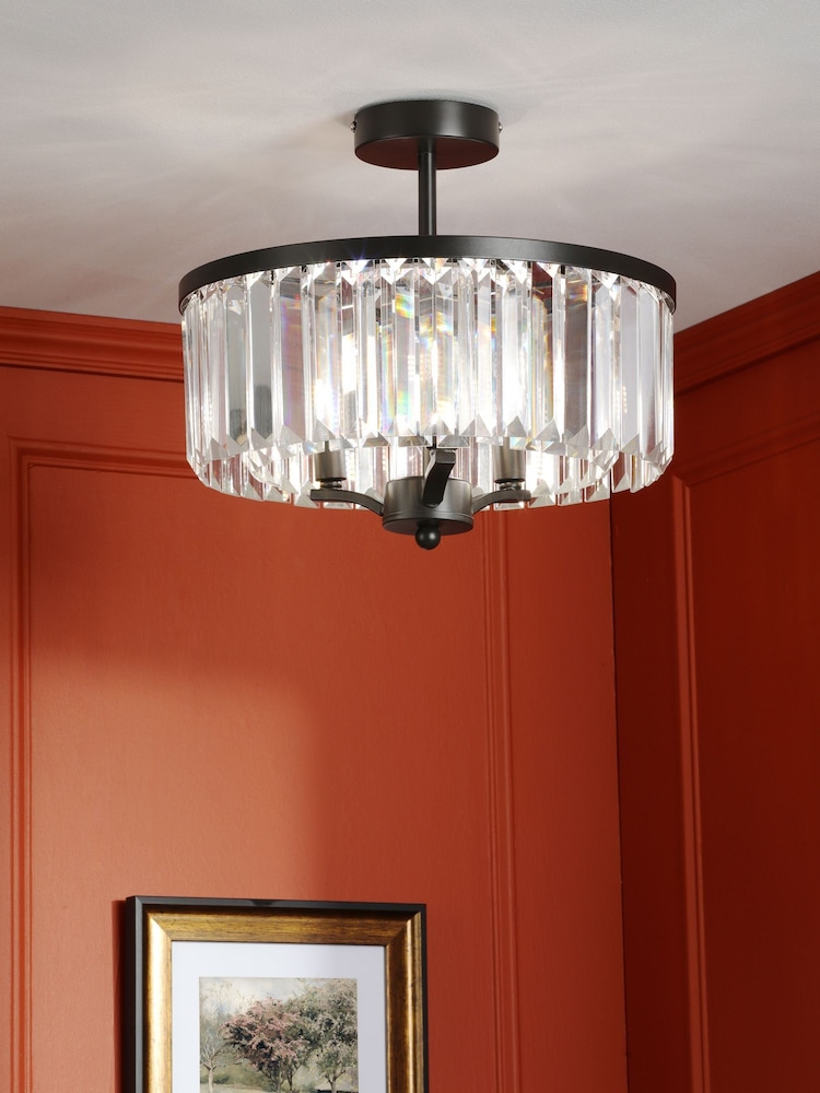 Laura Ashley Black Elkwood 3 Light Semi Flush Ceiling Light - Image 1 of 7