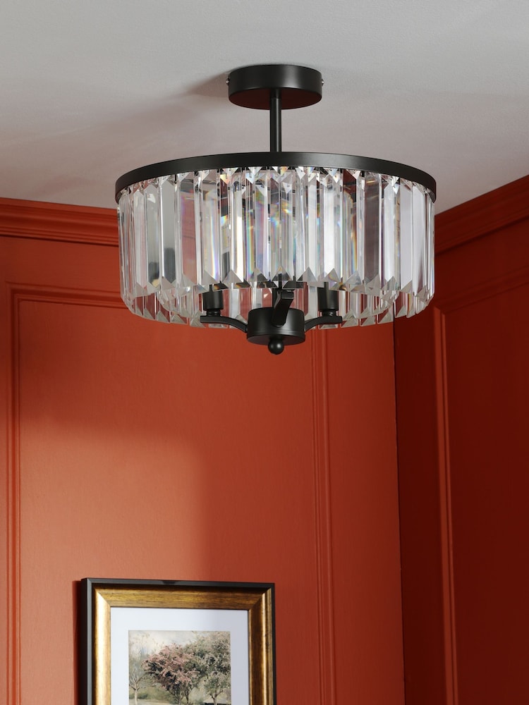 Laura Ashley Black Elkwood 3 Light Semi Flush Ceiling Light - Image 2 of 7