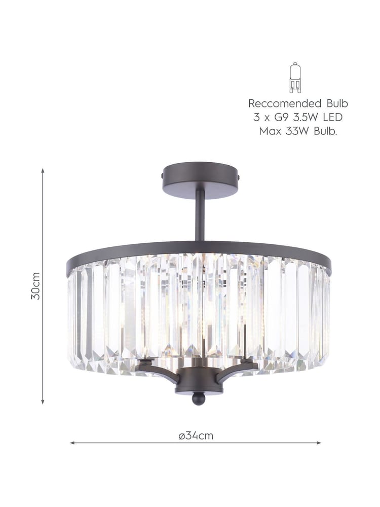 Laura Ashley Black Elkwood 3 Light Semi Flush Ceiling Light - Image 7 of 7
