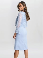 Gina Bacconi Blue Pippa Beaded Jacket With Fluted 3/4 Sleeve And Crepe Shift Dress - Image 2 of 5