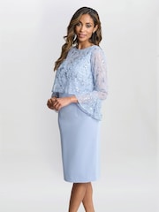 Gina Bacconi Blue Pippa Beaded Jacket With Fluted 3/4 Sleeve And Crepe Shift Dress - Image 3 of 5
