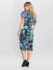 Gina Bacconi Lisa-Marie Printed Chiffon Blouson Black Dress - Image 2 of 4