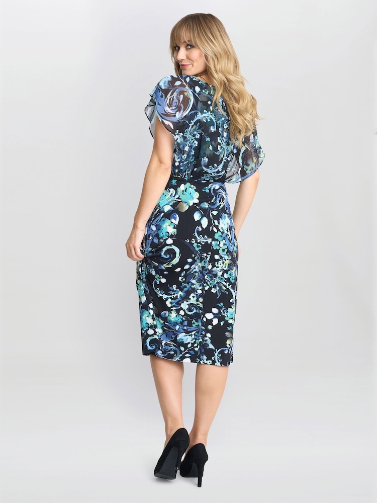 Gina Bacconi Lisa-Marie Printed Chiffon Blouson Black Dress - Image 2 of 4