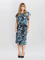 Gina Bacconi Lisa-Marie Printed Chiffon Blouson Black Dress - Image 3 of 4