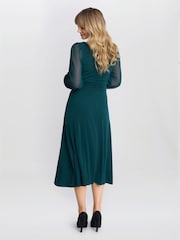 Gina Bacconi Green Piper Chiffon Sleeve Jersey Dress - Image 2 of 5