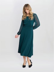 Gina Bacconi Green Piper Chiffon Sleeve Jersey Dress - Image 3 of 5