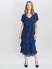 Rebecca Midi Tiered Dress With Shoulder Trim - Image 1 of 5