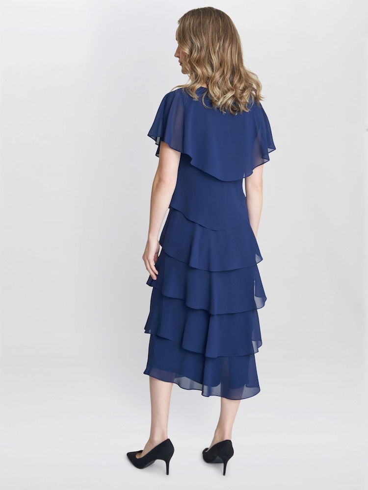 gina bacconi blue dress Gina Bacconi Turquoise Darlene Embroidered Cape Dress