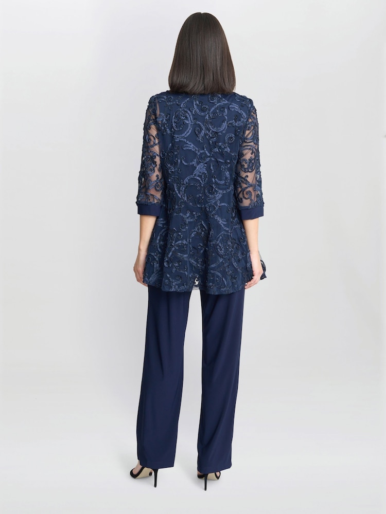 Gina Bacconi Blue Joelle Embroidered Two Piece Trouser Suit With Detachable Necklace - Image 2 of 4