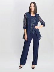 Gina Bacconi Blue Joelle Embroidered Two Piece Trouser Suit With Detachable Necklace - Image 3 of 4