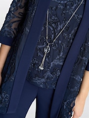 Gina Bacconi Blue Joelle Embroidered Two Piece Trouser Suit With Detachable Necklace - Image 4 of 4