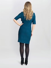 Gina Bacconi Green Alexa Ribbed Fabric Layered Dress - صورة 5 من 6