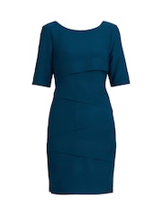 Gina Bacconi Green Alexa Ribbed Fabric Layered Dress - صورة 6 من 6