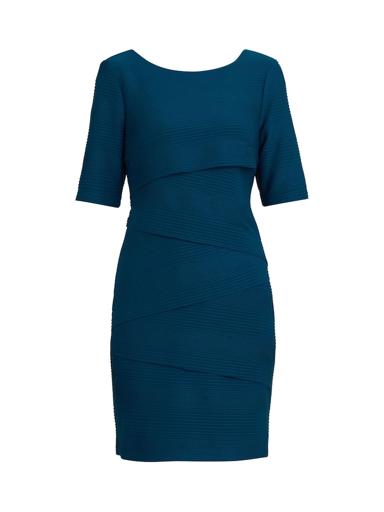 Gina Bacconi Green Alexa Ribbed Fabric Layered Dress - صورة 6 من 6
