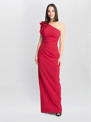 Gina Bacconi Red Nicole Ruffled One Shoulder Maxi Dress - Image 4 of 6