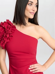 Gina Bacconi Red Nicole Ruffled One Shoulder Maxi Dress - Image 5 of 6