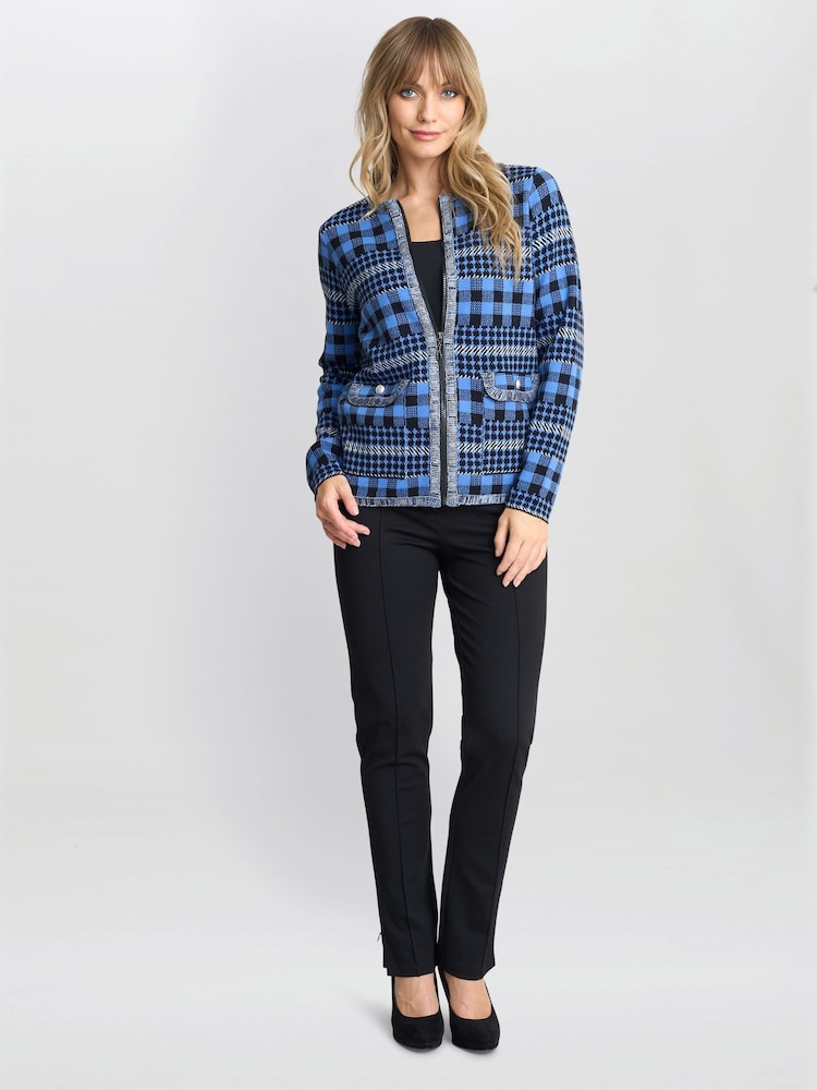 Cecily Zip Front Checked Knitted Cardigan - Image 1 of 4