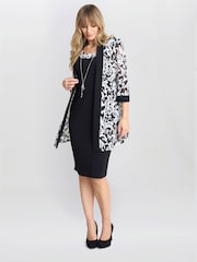 Gina Bacconi Noella Printed Black Dress And Jacket Set With Detachable Necklace - Image 1 of 5