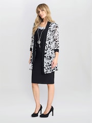 Gina Bacconi Noella Printed Black Dress And Jacket Set With Detachable Necklace - Image 3 of 5