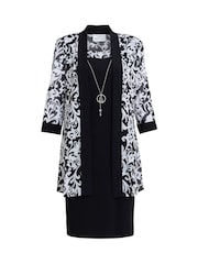 Gina Bacconi Noella Printed Black Dress And Jacket Set With Detachable Necklace - Image 5 of 5