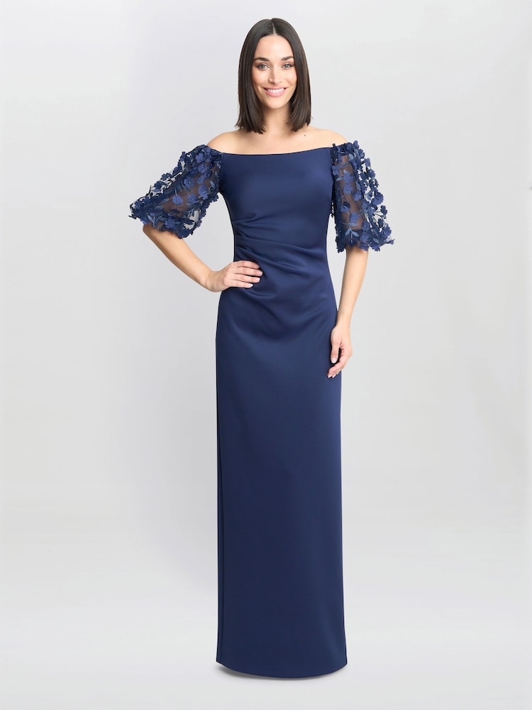 Gina Bacconi Blue Penelope Off The Shoulder Floral Sleeve Maxi Dress - Image 1 of 6