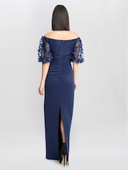 Gina Bacconi Blue Penelope Off The Shoulder Floral Sleeve Maxi Dress - Image 3 of 6