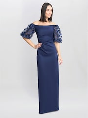Gina Bacconi Blue Penelope Off The Shoulder Floral Sleeve Maxi Dress - Image 4 of 6