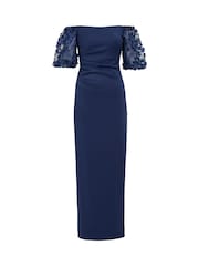 Gina Bacconi Blue Penelope Off The Shoulder Floral Sleeve Maxi Dress - Image 6 of 6