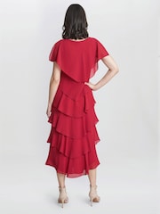 Gina Bacconi Red Tessa Midi Tiered Dress With Shoulder Trim - Image 2 of 4