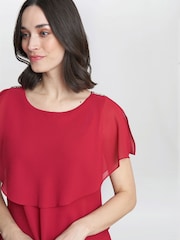Gina Bacconi Red Tessa Midi Tiered Dress With Shoulder Trim - Image 4 of 4