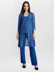 Gina Bacconi Blue Brea Three Piece Metallic Lace Trousers Suit - Image 1 of 6
