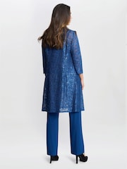 Gina Bacconi Blue Brea Three Piece Metallic Lace Trousers Suit - Image 2 of 6