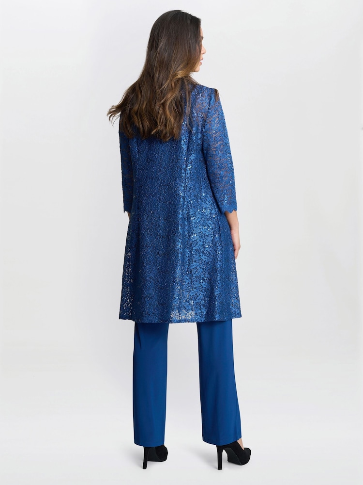 Gina Bacconi Blue Brea Three Piece Metallic Lace Trousers Suit - Image 2 of 6