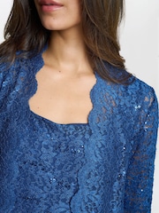 Gina Bacconi Blue Brea Three Piece Metallic Lace Trousers Suit - Image 4 of 6